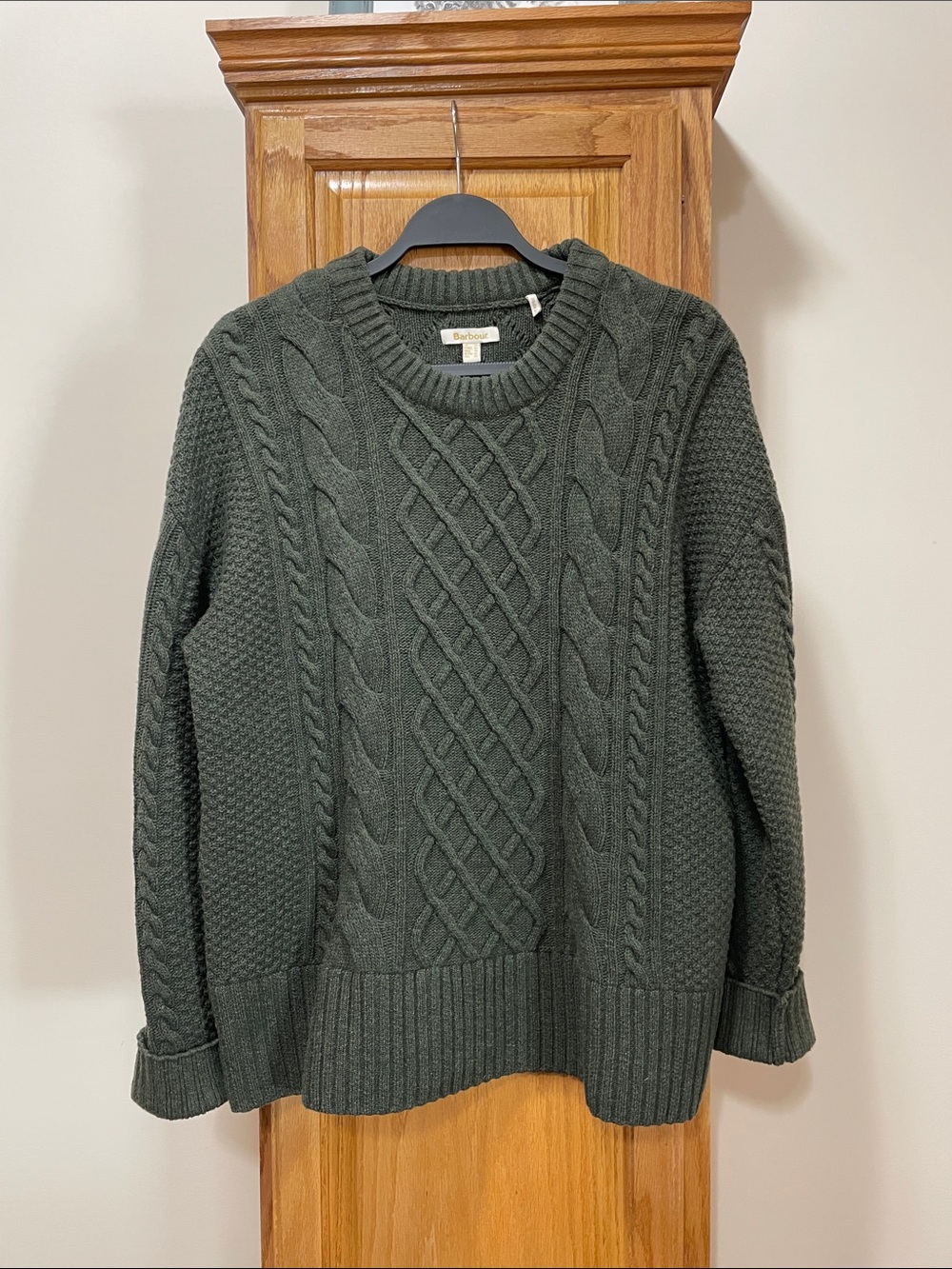 Barbour Dark Green Cable Crewneck Sweater